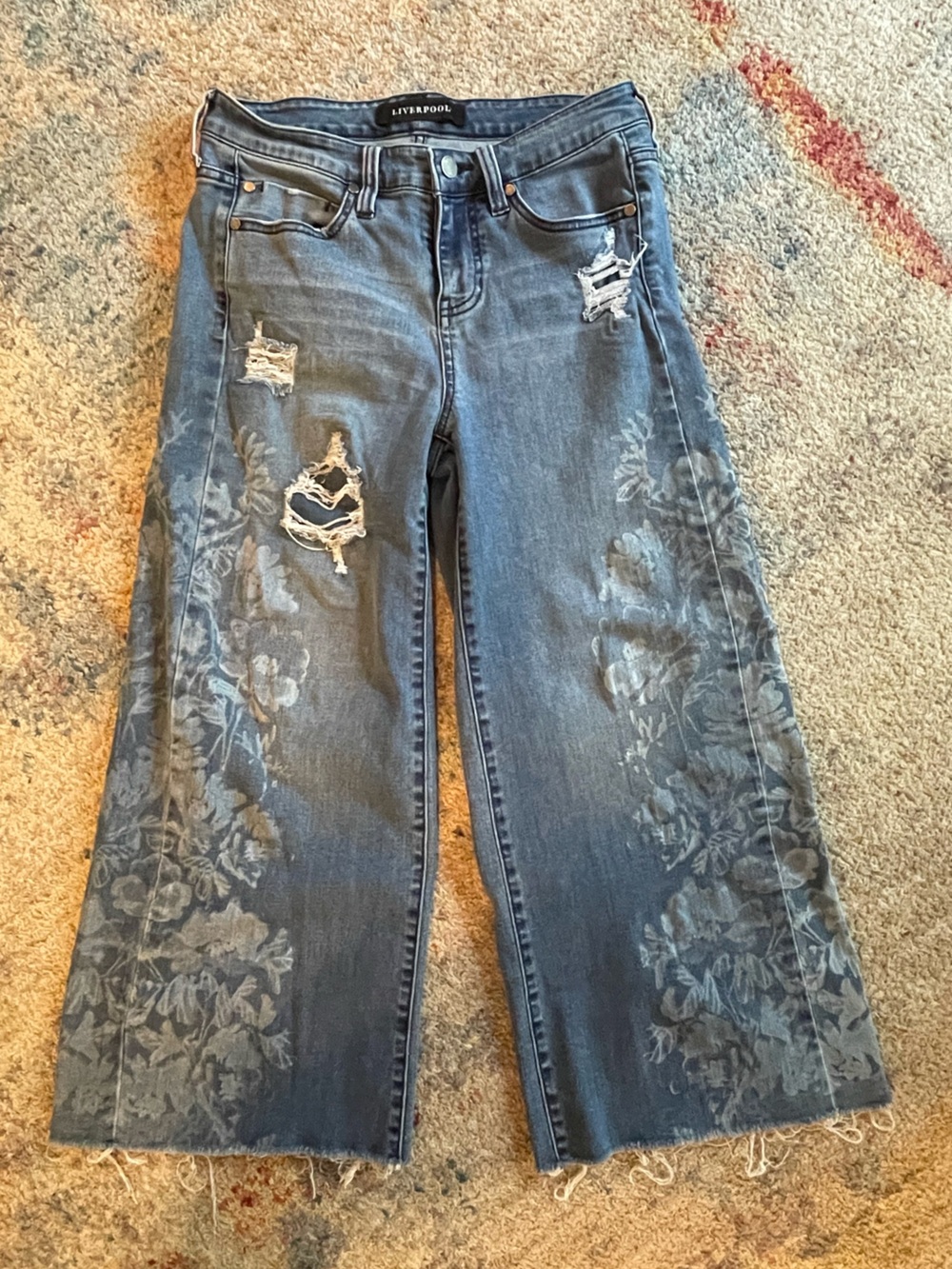 Liverpool Women’s Distressed Boyfriend Jeans with Floral Print - Blue